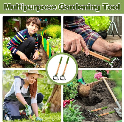 2 Pcs Mini Garden Hoes for Weeding Long Stirrup Hoe Tools Scuffle Garden Tool for Lawn Yard Weeding Gardening (Wood Handle)