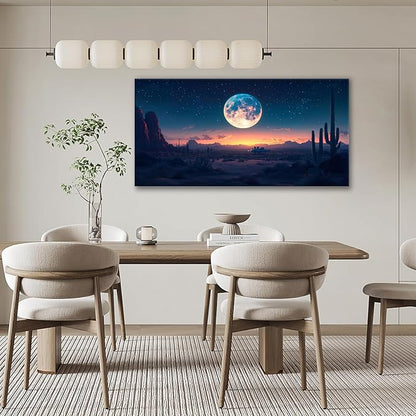 JLXART Moon Desert Night Western Wall Decor Boho Cactus Canvas Prints Nature Paintings Modern Mountain Poster Pictures For Living Room 20X40inch