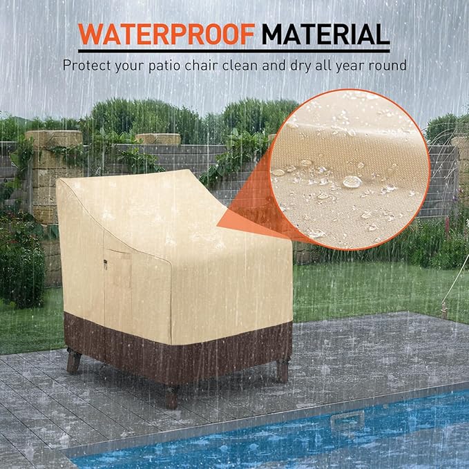 Arcedo Waterproof Patio Chair Covers, Heavy Duty Outdoor Lounge Chair Covers, Patio Furniture Covers for Lawn Swivel Rocking Chairs, All Weather Protection, 34"W x 37"D x 36"H, 2 Pack, Beige & Brown