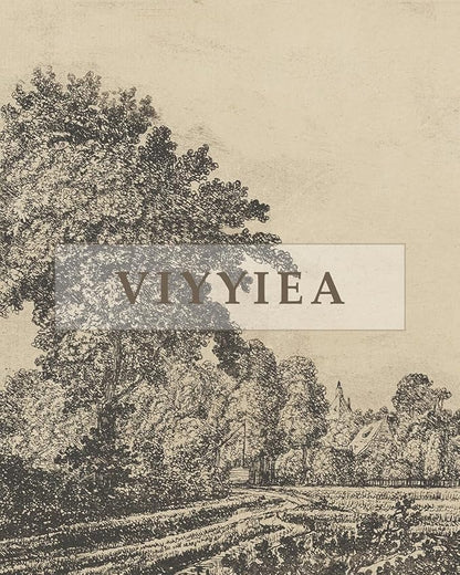 VIYYIEA Extra Large Size Canvas Wall Art, 36x54 Inch Vintage Tree Landscape Hanging Scroll, Black and White Rustic Country-Inspired Artwork for Living Room, Bedroom, Office