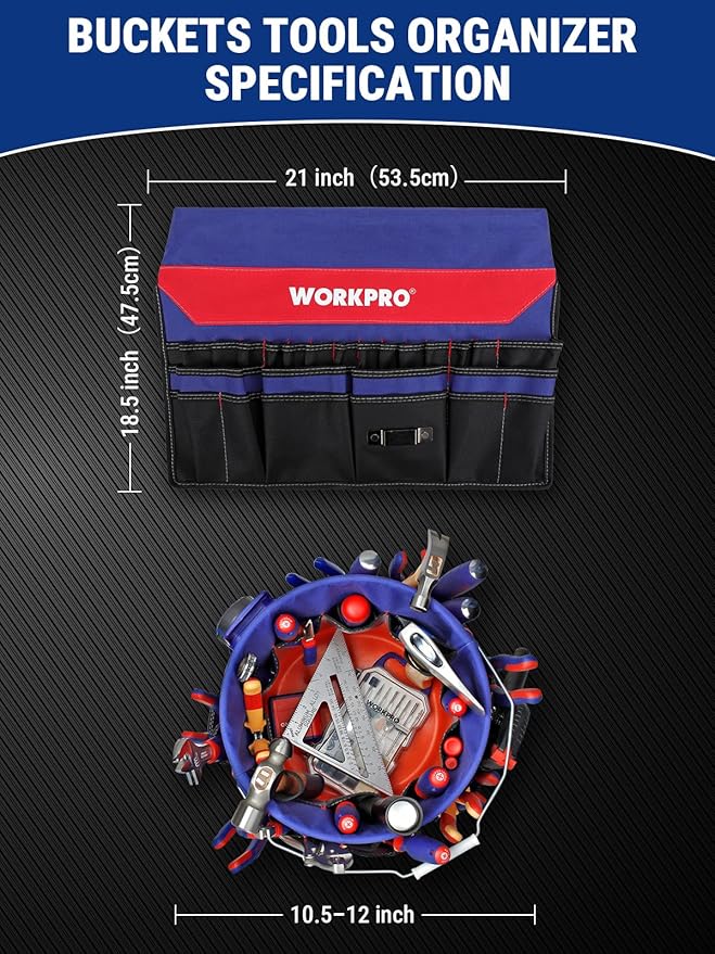 WORKPRO Bucket Tool Organizer with 51 Pockets Fits to 3.5-5 Gallon Bucket (Tools Excluded)