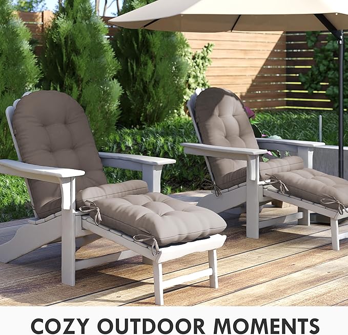 Adirondack Chair Cushion with Ottoman, Folding Adjustable Adirondack Seat Cushions, Waterproof Adirondack Patio Chair Pads for Garden, Deck, or Poolside, Large-Beige-1