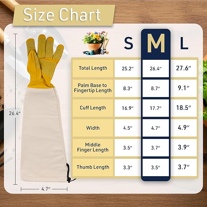Kings County Tools Long Garden Gloves for Men and Women Pair - Breathable Canvas Thorn Proof Leather Gardening Gloves with Arm Guard Gauntlet for Pruning Planting Rose Cactus or Blackberry (Medium)