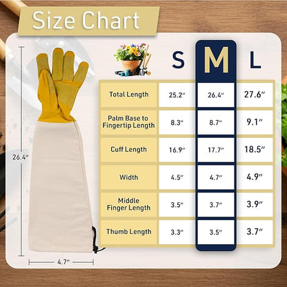 Kings County Tools Long Garden Gloves for Men and Women Pair - Breathable Canvas Thorn Proof Leather Gardening Gloves with Arm Guard Gauntlet for Pruning Planting Rose Cactus or Blackberry (Medium)
