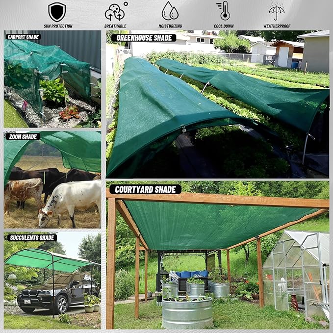 Cool Area 70% 20x20ft Sunblock Shade Cloth Cover Mesh UV Resistant Net for Garden Flower Plant Greenhouse, Dark Green