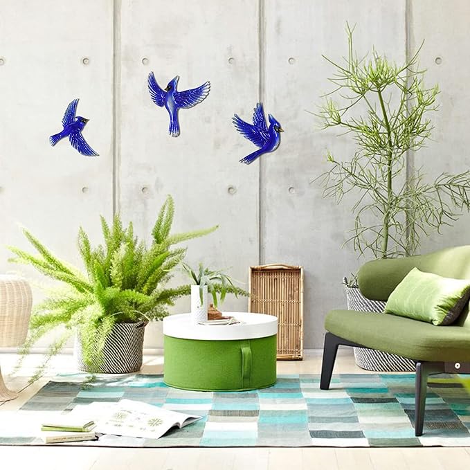 J-Fly Metal Birds Wall Decoration Bird Wall Hanging Decor Outdoor Metal Wall Art Blue Bird Outdoor Decor Suitable for Living Room Bedroom Patio Kitchen Outdoor Fence Decoration 9 Inch