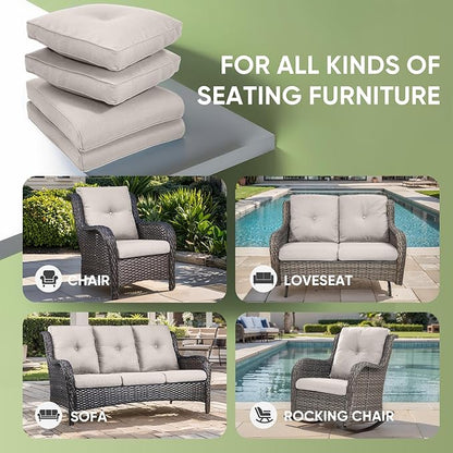 Outdoor Chair Cushion Set, 25 x 22 Deep Seat Cushion, Patio Chair Cushions for Outdoor, Include 1 Seat Cushion and 1 Back Cushion, Beige