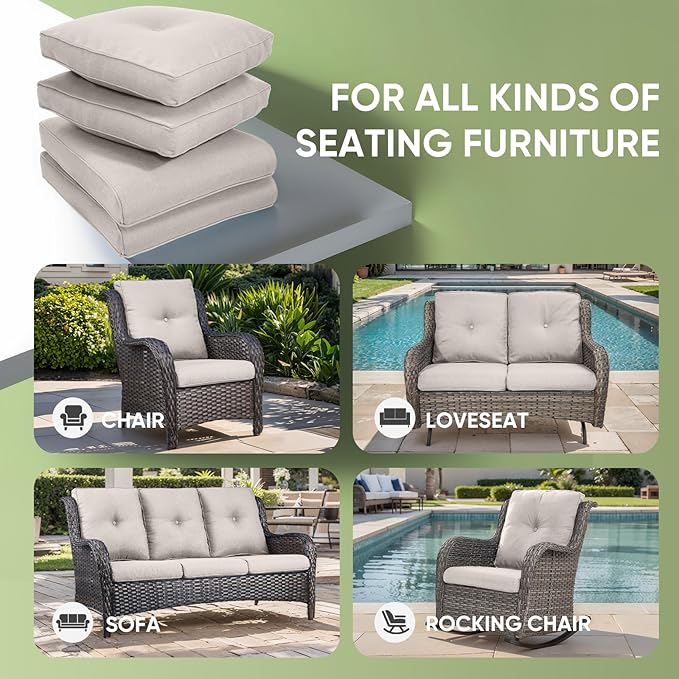 Outdoor Chair Cushion Set of 3, Waterproof Outdoor Seat Cushions 25x22, Patio Chair Cushions for Outdoor Furniture, Couch Cushion Replacement, Include 3 Back & 3 Seat Cushions, Button/Beige