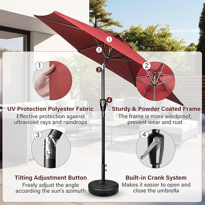 Simple Deluxe 2 Pack 7.5' Patio Umbrella Outdoor Table Market Yard Umbrella with 6 Sturdy Ribs for Backyard, Pool, Garden, Deck, Red