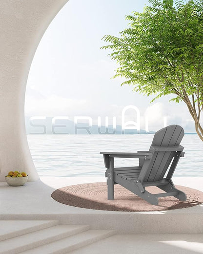 SERWALL Folding Adirondack Chair Set of 6 Weather Resistant Patio Chairs with Wood Texture Fire Pit Chairs- (Folding Gray)