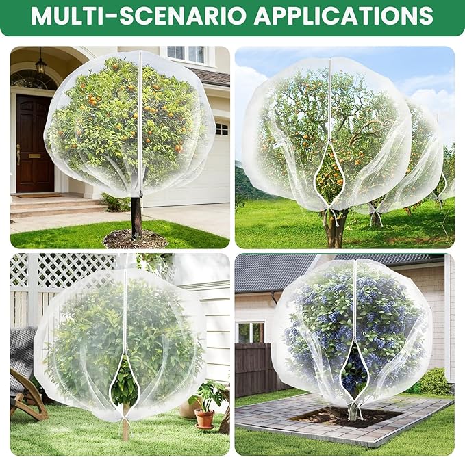 Bird Netting for Garden Protection, Fruit Tree Netting Bag with Zipper & Drawstring 2 Pack 3.9x5.9 Ft Reusable Garden Insect Netting Pest Barrier Mesh Cover for Vegetables,Bushes,Flowers and Plants