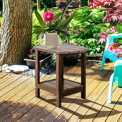 Adirondack Square Outdoor Side Table,2-Tier Storage Patio Side Table with Weatherproof HDPE Material Low