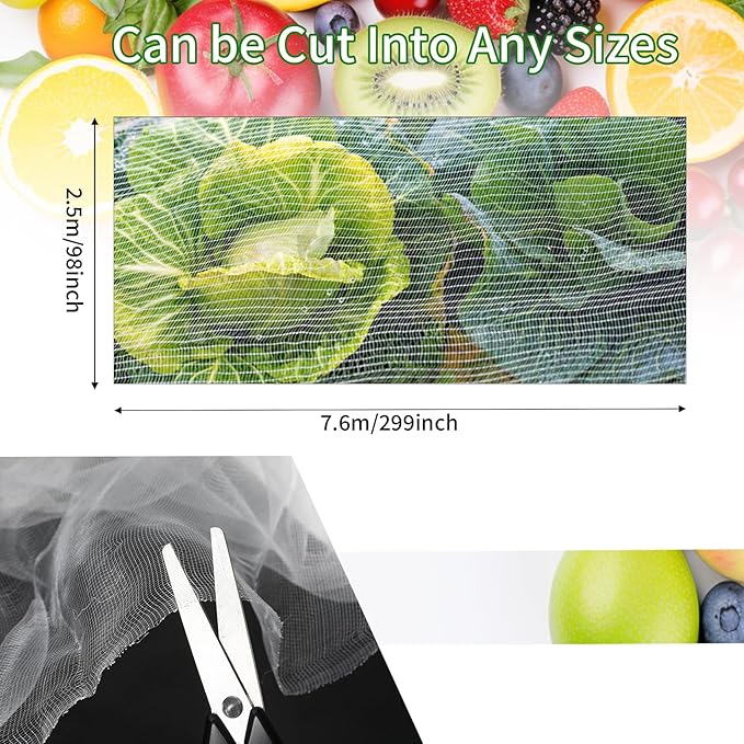 Garden Netting, 8'x25' Plant Netting Pest Barrier Bird Mosquito Net for Garden Protection, Garden Plant Cover Row Cover Raised Bed Screen Mesh for Vegetables Fruits Flowers Crops Plants Greenhouse