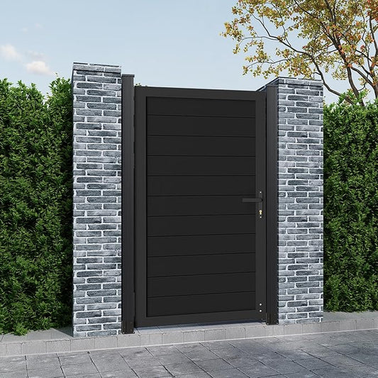 Mondaria Aluminum Privacy Fence Gate, 6ft(H) x 3ft(W) – Outdoor Privacy Fence Gate with Metal Frame and Knob Kits, Black (Without Post)