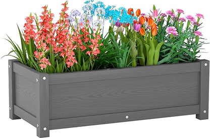 HDPE Raised Planter Box Outdoor,Rot-Resistant and Non-Cracking,Raised Beds for Gardening 29.5 * 14.4 * 9.8 in for Yard,Lawn,Outdoor Planter Boxes Rectangle with Drainage Holes Gray