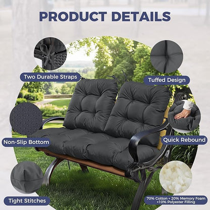 Wicker Chair Cushions of 3 Pieces, Waterproof Cushions for Patio Furniture, Tufted Wicker Outdoor Furniture Cushions, 1 Patio Loveseat Cushion and 2 U-Shaped Cushions, 44"x19"x5", Dark Grey