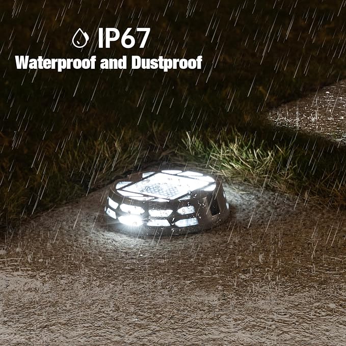 Solar Deck Lights Outdoor Driveway Marker Dock LED Light,3 Lighting Modes,Warm/Bright White and Blue IP67 Waterproof Road Markers for Driveway Sidewalk Garden Pathway Yard