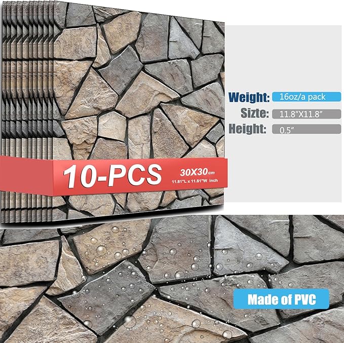 3D Self Adhesive Wall Panels,10 Pcs 3D Faux Brick Wall Panels -11.8"X11.8",PVC Tiles Backsplash DIY Brick Wallpaper Tile for Bedroom, Living Room, Kitchen, Fireplace