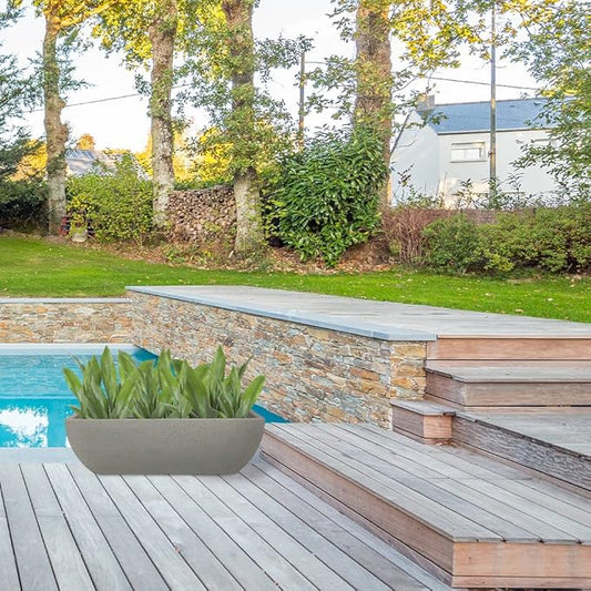 31.5" Wide Planter | Eco-Friendly Large Planter for Indoor or Outdoor Deck/Porch | Durable All-Weather Use Modern Pot for Shrubs, Flowers, Plants - Stone Granite