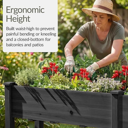 Best Choice Products 72x24x30in Raised Garden Bed, Elevated Wood Planter Box Stand for Backyard, Patio, Balcony w/Divider Panel, 6 Legs, 300lb Capacity - Black