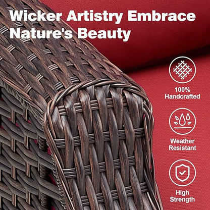 Patio Wicker Chairs Swivel Rocker-Outdoor Swivel Rocker Chair Set of 2 with All Weather Wicker Glider Rocker Set, PE Rattan Swivel Rocking Chair with Side Table for Yard Balcony Deck Porch Brown/Red