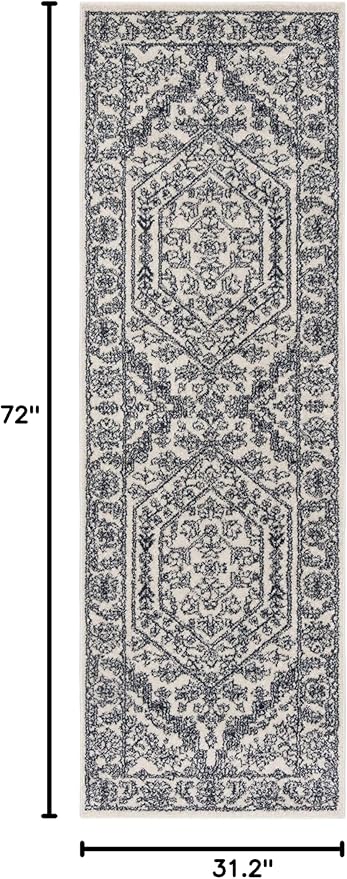 SAFAVIEH Adirondack Collection Runner Rug - 2'6" x 6', Ivory & Navy, Oriental Medallion Design, Non-Shedding & Easy Care, Ideal for High Traffic Areas in Living Room, Bedroom (ADR108R)