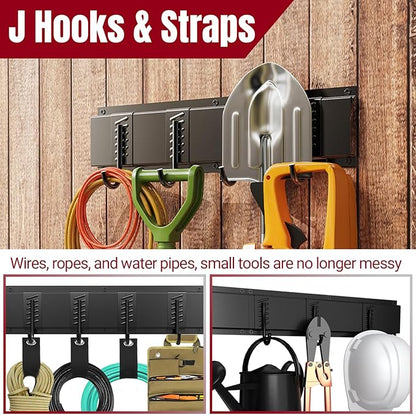 99" Garage Tool Organizer Wall Mount, 28 Pack Heavy Duty Wall Mount Garage Storage Rack Carries1000 lbs, Metal Wall Mount Tool Hanger for Shovels, Rakes, Fits 16" Wall Studs (6 Panels)