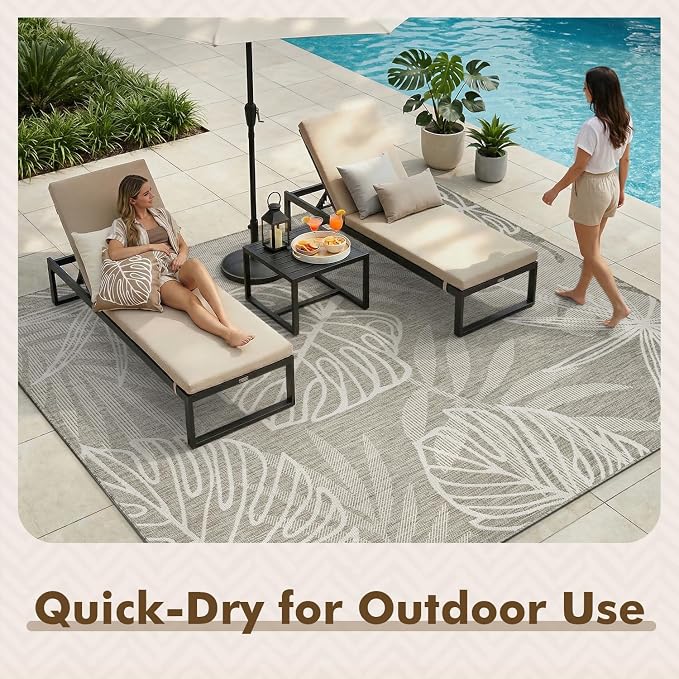 MontVoo-Outdoor Rug-Patio Rug 5x7 ft Polypropylene Indoor Outdoor Rugs Outdoor Carpet for Patio Deck Balcony Porch, Textured Weave, Durable for High Traffic, Fade-Resistant, Tropical Silver Grey