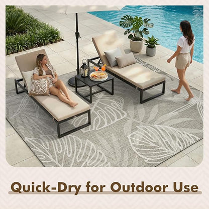 MontVoo-Outdoor Rug-Patio Rug 5x7 ft Polypropylene Indoor Outdoor Rugs Outdoor Carpet for Patio Deck Balcony Porch, Textured Weave, Durable for High Traffic, Fade-Resistant, Tropical Silver Grey