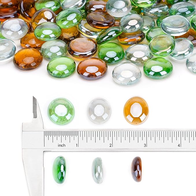 Stanbroil 10-Pound Blended Fire Glass Beads - 1/2 inch Fire Glass Drops Blended Emerald Green, Crystal Ice, Caramel Luster for Indoor and Outdoor Gas Fire Pits and Fireplaces