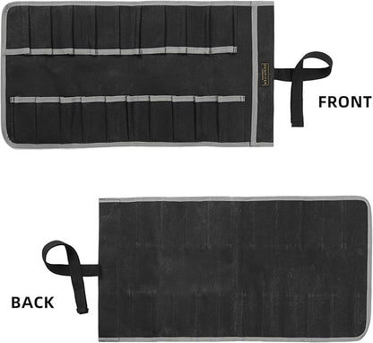 Wrench Roll Up Pouch (20 Slots), Portable Carry On Pouch Workshop Storage Woodworking Tools Organizer Bag Waxed Canvas Tool Roll & Black