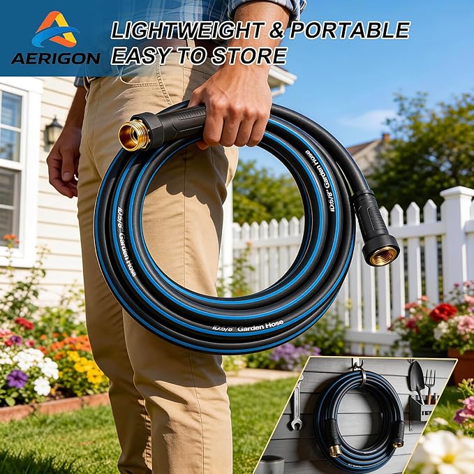 Water Hose 75FT Non-expandable, Durable Outdoor Rubber Hoses with Leak-proof Male to Female Fittings，Portable Garden Hose Manguera Para Jardin for Yard，Lawn Watering, Car Wash