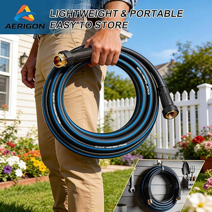 Garden Hose 15FT Non-expandable Heavy Duty Hoses，Kink-free Flexible Water Hose, Leak-proof Hybrid Water Pipe with Male to Female Fittings for Garden, Car, House Cleaning