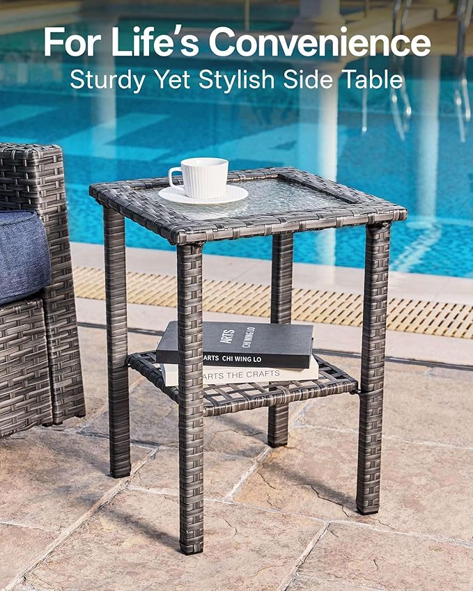 Luxury 3-Piece Patio Furniture Set with 6-Inch Thick Cushions, Outdoor Swivel Rocker Chairs and Table, Wicker Conversation Set for Porch, Deck, Balcony, Yard in Blue