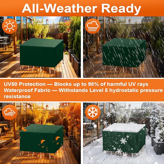 Patio Furniture Cover Rectangle 76"(L) x 48"(W) x 28"(H), Custom Heavy Duty 420D Waterproof Outdoor Cover with Drawstring & Buckles for Table Chair Garden, Green