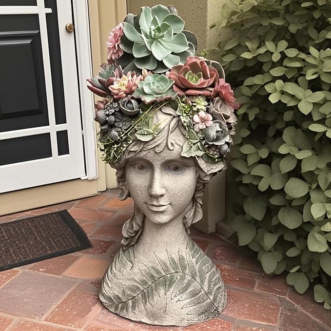DiliComing Head-Planter Face-Planters Pot - 10 Inch Flower Pots Outdoor with Drainage Hole, Face Flower Pot Head Planter for Garden Decor, Gifts for Women and Housewarming Gift 6.5 x 6 x 10.2 Inch