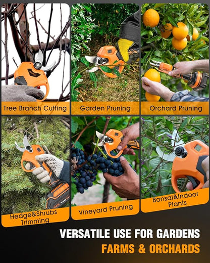 Electric Cordless Pruning Shears, 1.5-2.05 inches Cutting Diameter, Electric Clippers for Gardening, Brushless Motor Tree Pruner with LCD Display and SK5 Blades, Tree Branch Cutter for Tree Trimming