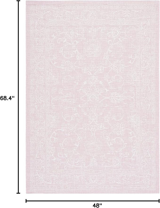 SAFAVIEH Courtyard Collection 4' x 5'7" Soft Pink/Ivory CY8680 Indoor/ Outside Waterproof Easy cleansingPatio Backyard Mudroom Area Mat
