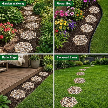 6 PCS River Rock Stepping Stones Outdoor, 12Inch Hexagon Pavers Pebbles Polished Gravel for Garden Walkway