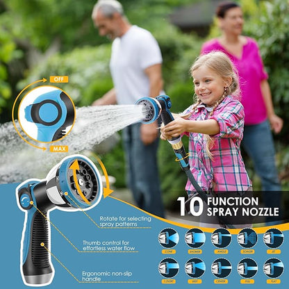 Non-Expandable Garden Hose 50 FT, Lightweight Hose with 10 Function Spray Nozzle, Kink-Free Flexible Water Hose, Durable, Leak-Proof, 360° Swivel Connectors, Portable Storage Strap