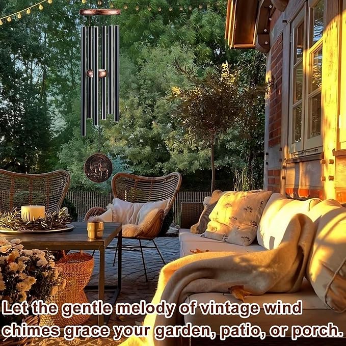 Wind Chimes for Outside, Vintage Deer Deep Tone Wind Chime Outdoor Clearance, Patio Porch Balcony Decoration, Garden Hanging Decor for Women Mom Grandma (32" Deer)