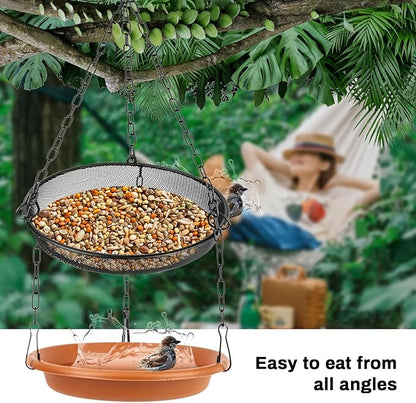 RAINFLOW Hanging Bird Bath for Outdoors - Hanging Bird Feeder for Outside, Platform Bird Water Feeder Bath Tray Wildlife Feeder,Tray for Outdoors Garden Backyard Attracting Wildbirds，2 in 1 Set