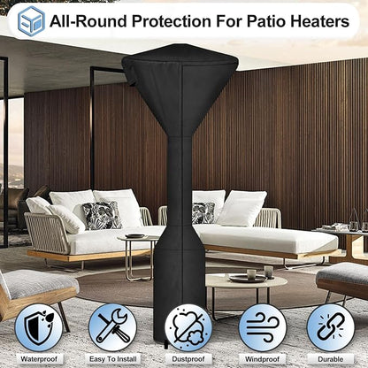 OutdoorLines Waterproof Outdoor Patio Heater Covers with Zipper and Storage Bag, Dust-proof UV-Resistant Windproof Propane Heavy Duty Heater Cover for Standing Heater, 1 Pack-95Hx34Dx19B inch Black