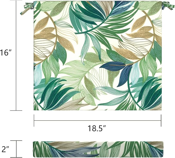 LVTXIII Outdoor Seat Cushions Seasonal Replacement Chair Cushions, Patio Chair Pads with Ties for Dining Chairs and Garden Furniture, Square Back, 18.5"x16"x2", 4 Pack, Lush Leaf Green