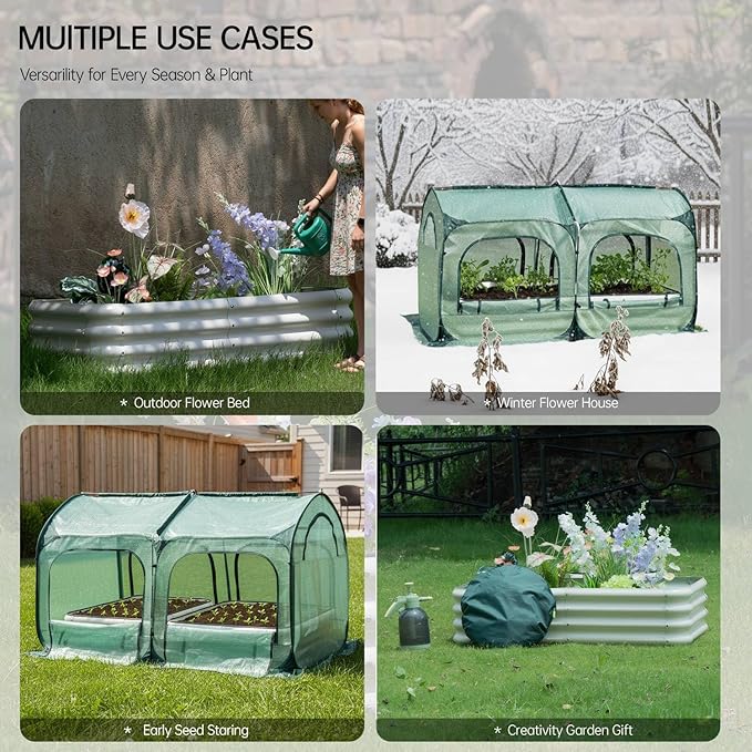 Pop up Tunnel Greenhouse Cover Plant Tent with 8x4FT Riased Garden Bed Set ,Raised Planter Box