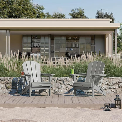 Ciokea Folding Adirondack Chair 6 Pack, Patio Adirondack Chair Weather Resistant, Plastic Fire Pit Chair with Cup Holder, Lawn Chair for Outdoor Porch Garden Backyard Deck (Grey)