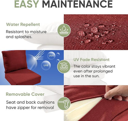 Outdoor Chair Cushion, 6 inch Thick Outdoor Cushions for Patio Furniture, 22x24 Waterproof Patio Chair Cushions, Include 1 Seat Cushion & 1 Back Pillow, Thick/Red