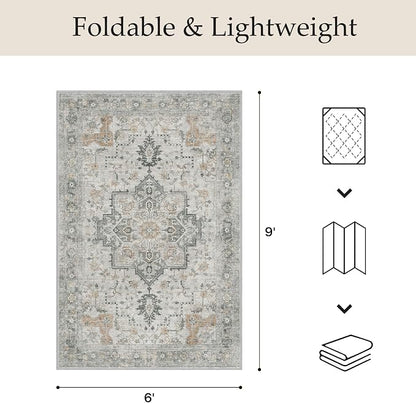 GENIMO Outdoor & Indoor Area Rug 6'x9', Waterproof, Non-Shedding, Easy Cleaning, Boho Mat for Patio, Living Room, Balcony, Dining Room, RV, Deck, Bedroom, Camping, Outside Carpet,Light Grey Brown