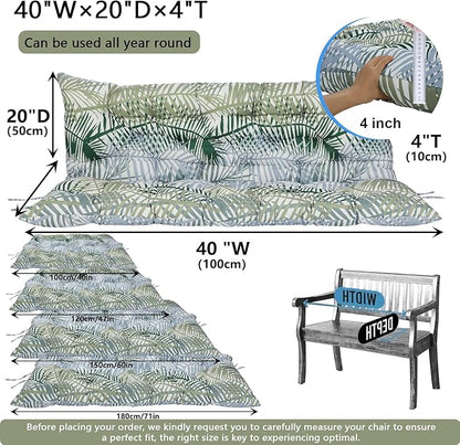 Outdoor Swing Cushions 3 Seater Waterproof, Replacement Bench Cushions for Outdoor Patio Furniture with Backrest, Porch Swing Cushion with Ties for Lawn and Garden (Bamboo Leaves, 40x40in)