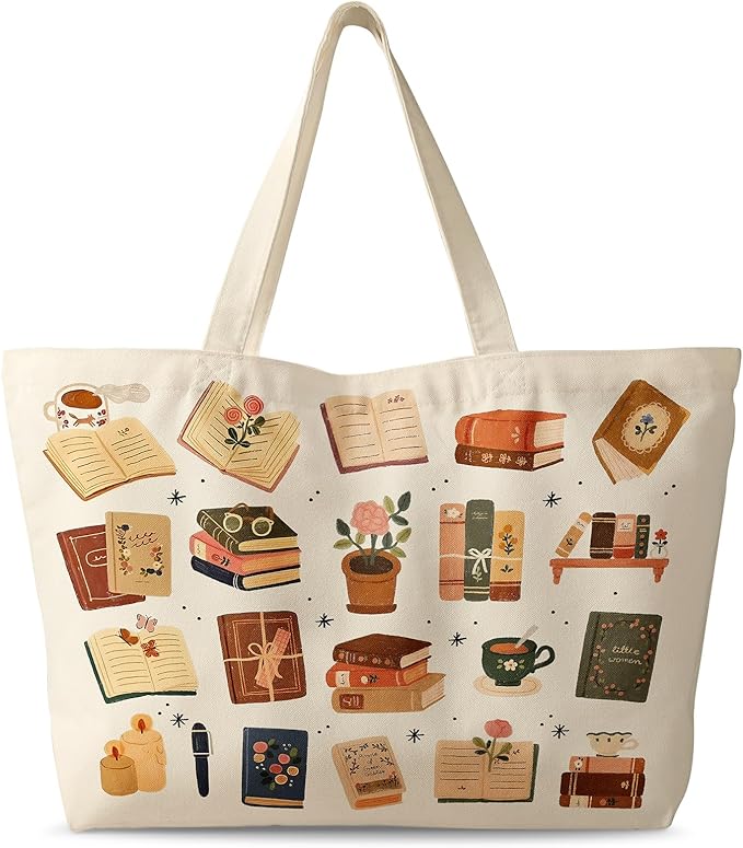 Miss Adola Large Tote Bag for Women - Canvas Tote Bag with Zipper Aesthetic Reusable Shoulder Bag for Gym, Travel, Work